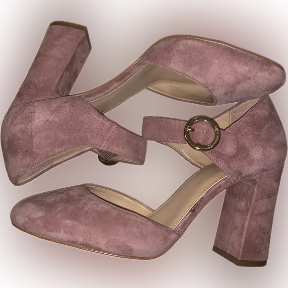 Michael Kors Alana Mauve Blush Pink Mary Jane Block Chunky Heel Pumps Shoes 8.5M - Picture 5 of 13